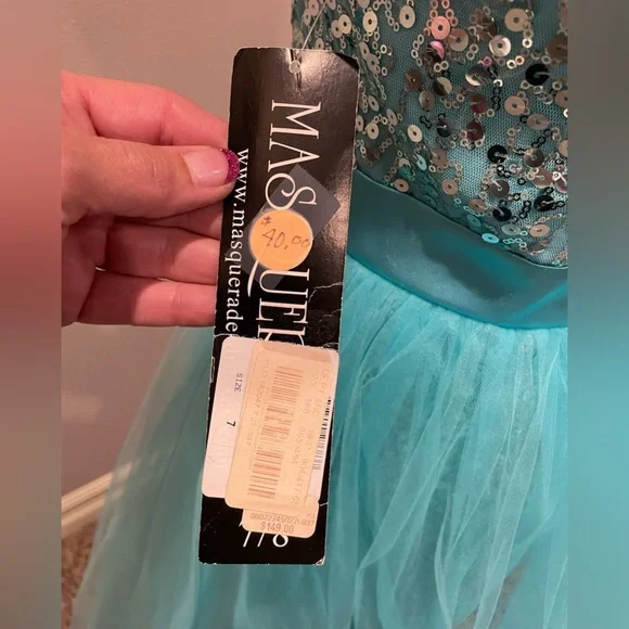 Strapless beaded turquoise unique Dress - Picture 6 of 10